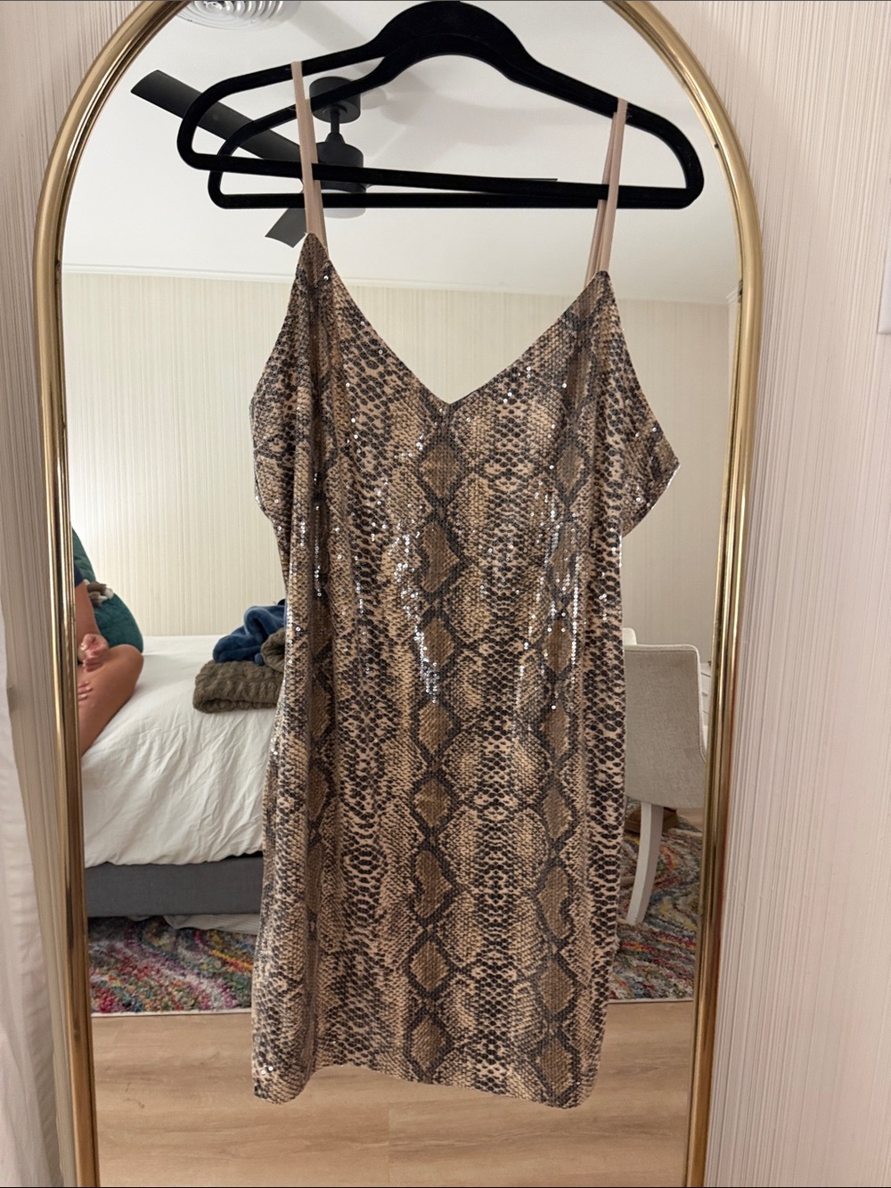 Endless Rose Metallic Snake-Print Slip Dress in Taupe